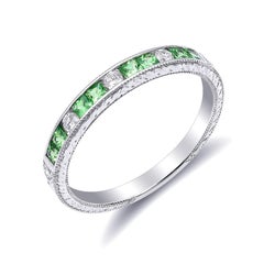 Natural Green Tsavorite Gemstone 0.36 cts in 18KWG Stackable Ring with Diamonds