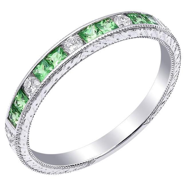 Natural Green Tsavorite Gemstone 0.36 cts in 18KWG Stackable Ring with Diamonds