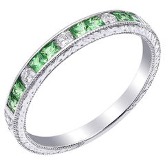 Natürlicher grüner Tsavorit Edelstein 0,36 cts in 18KWG stapelbarer Ring mit Diamanten