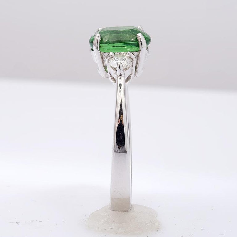 Bague Or Blanc 14 Carats Avec 3 CZ Tsavorite Verte - Taille 6 - Occasion