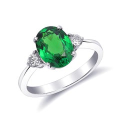 Natural Green Tsavorite Gemstone 2.13 cts in 18K White Gold Ring with Diamonds