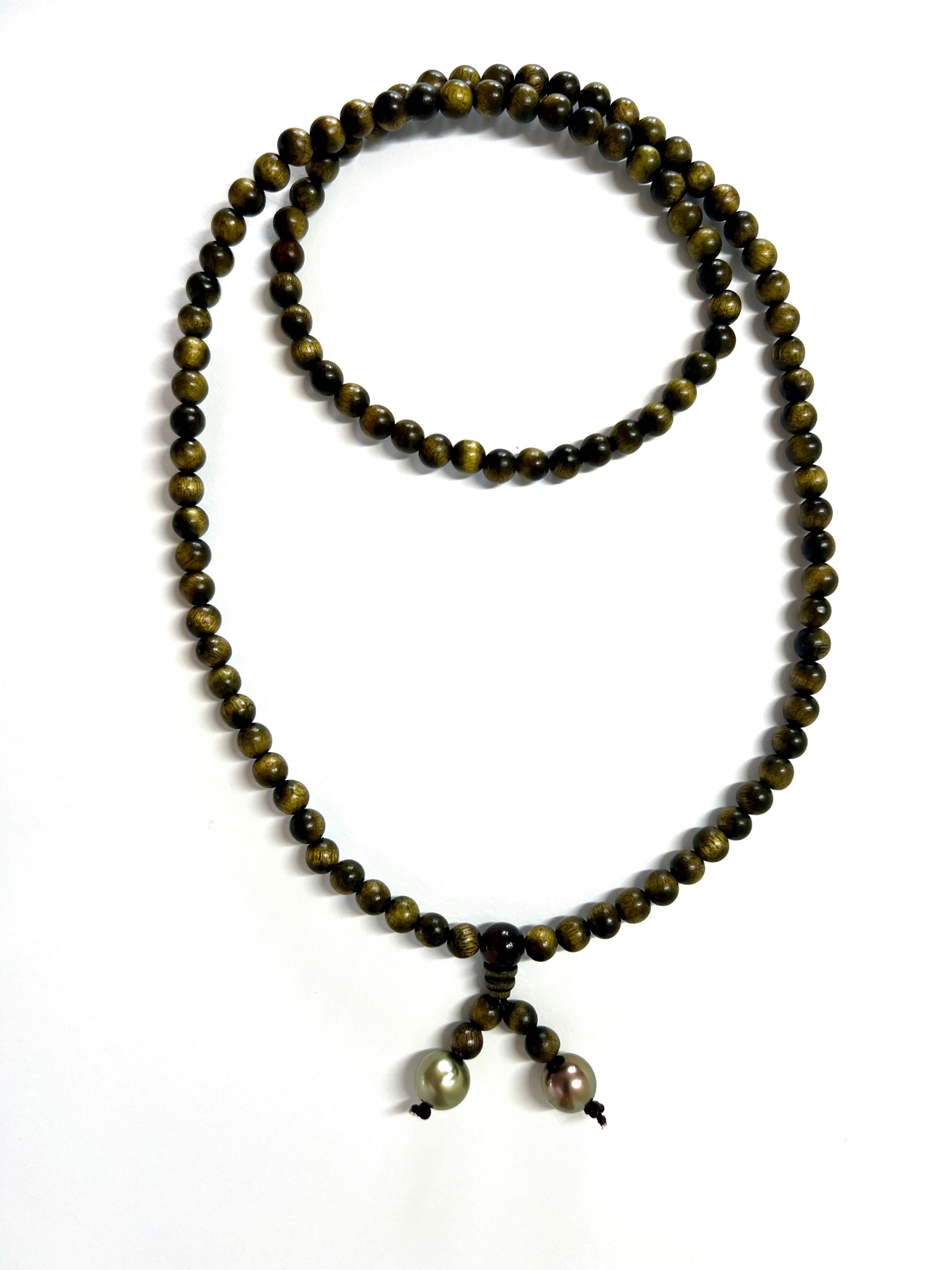Natural Green Wood and Tahiti Pearl Jewelry Piece as Necklace or Bracelet In New Condition For Sale In Boostedt, SH