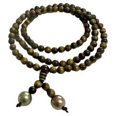 Natural Green Wood and Tahiti Pearl Jewelry Piece as Necklace or Bracelet