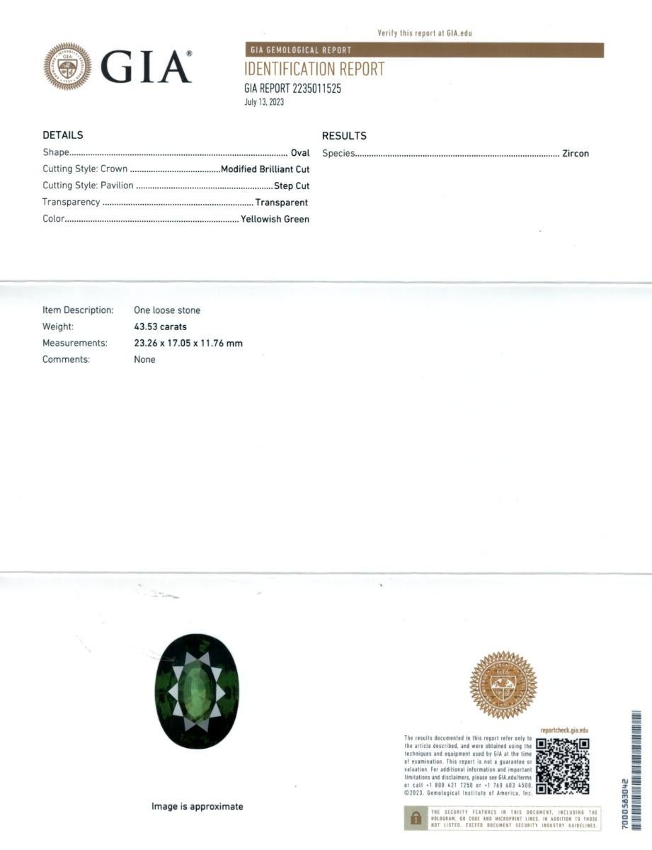 Taglio misto Gemma di zircone verde naturale 43,53 carati con rapporto GIA / JupiterGem