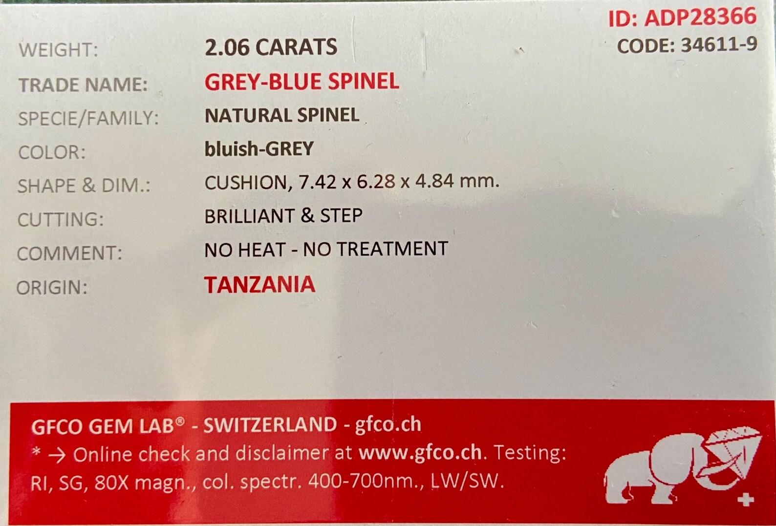 Gemma sciolta di Spinello grigio-blu naturale da 2.06 ct. Alta qualità, Cuscino, Tanzania in vendita 4