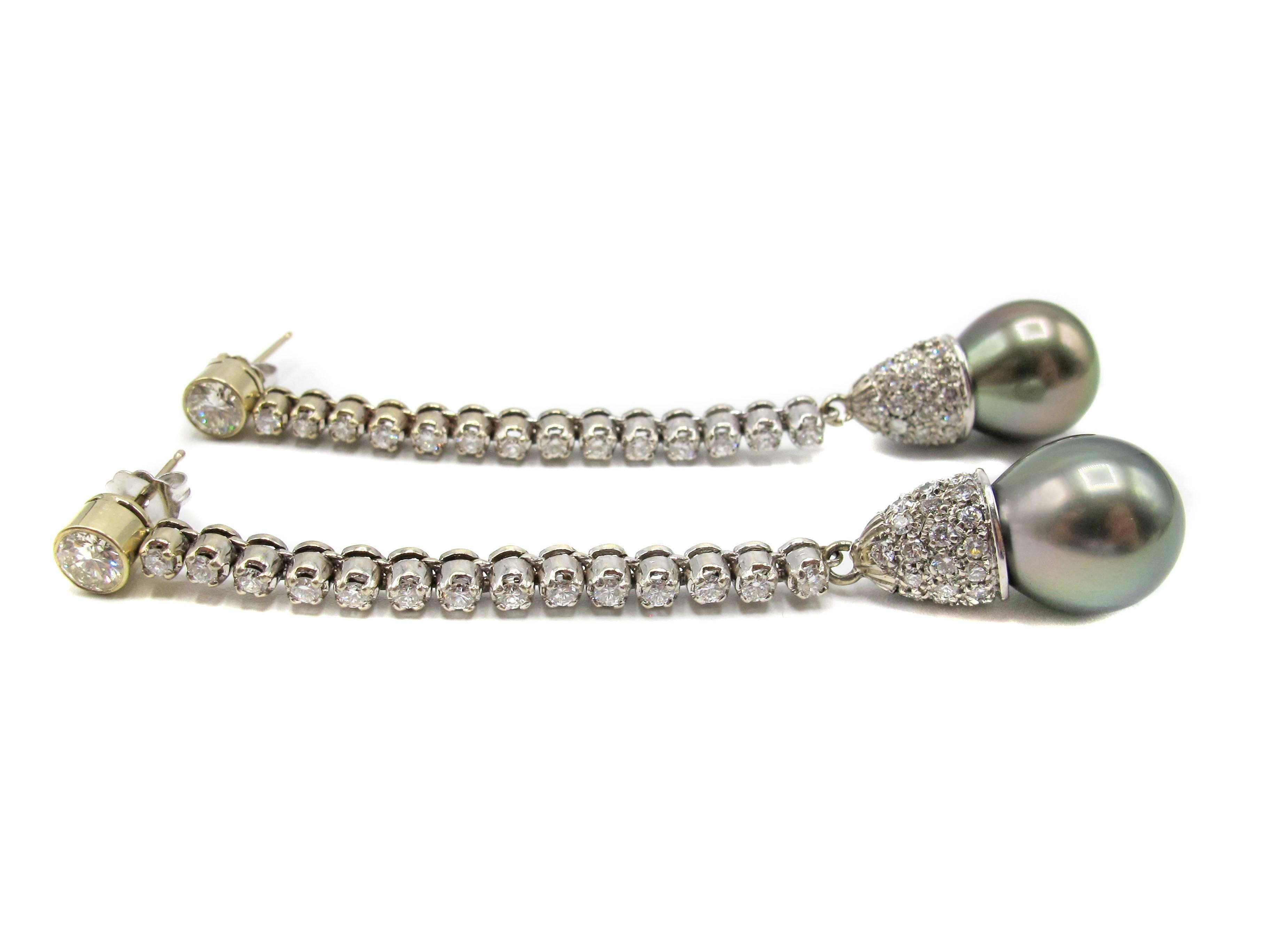 Contemporary Natural Grey Color South Sea Pearl Diamond Earrings For Sale