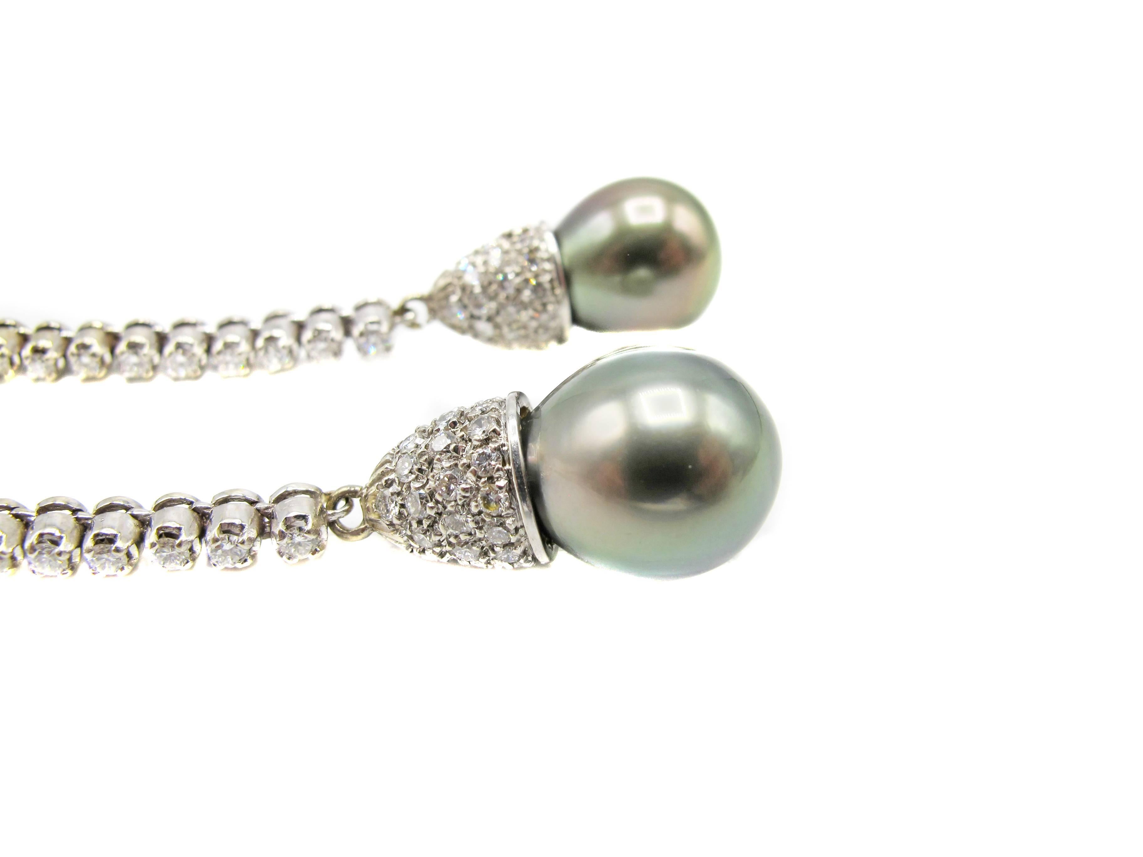 Round Cut Natural Grey Color South Sea Pearl Diamond Earrings For Sale