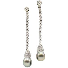 Natural Grey Color South Sea Pearl Diamond Earrings
