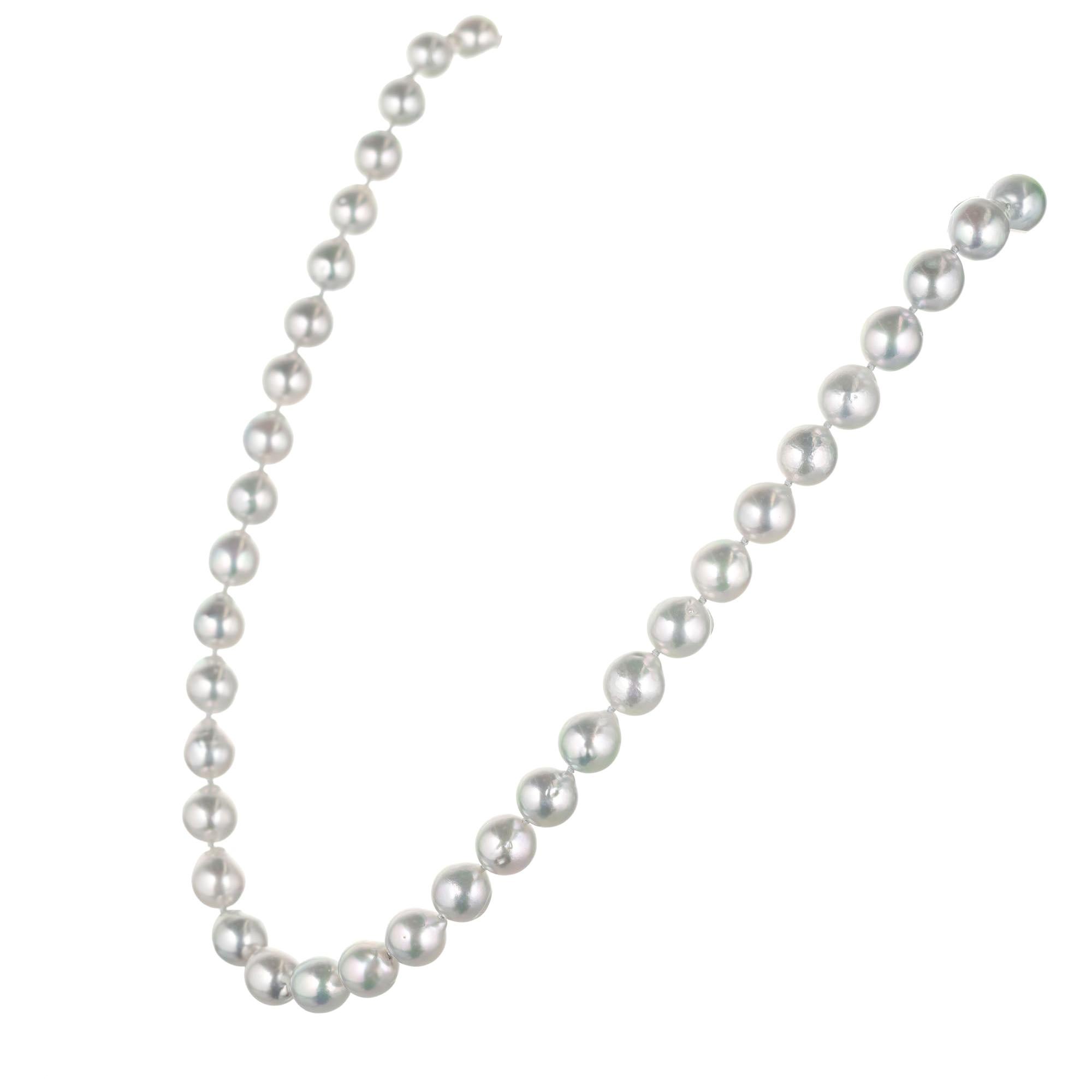 Natural Grey Japanese Akoya Cultured Pearl Gold Necklace For Sale