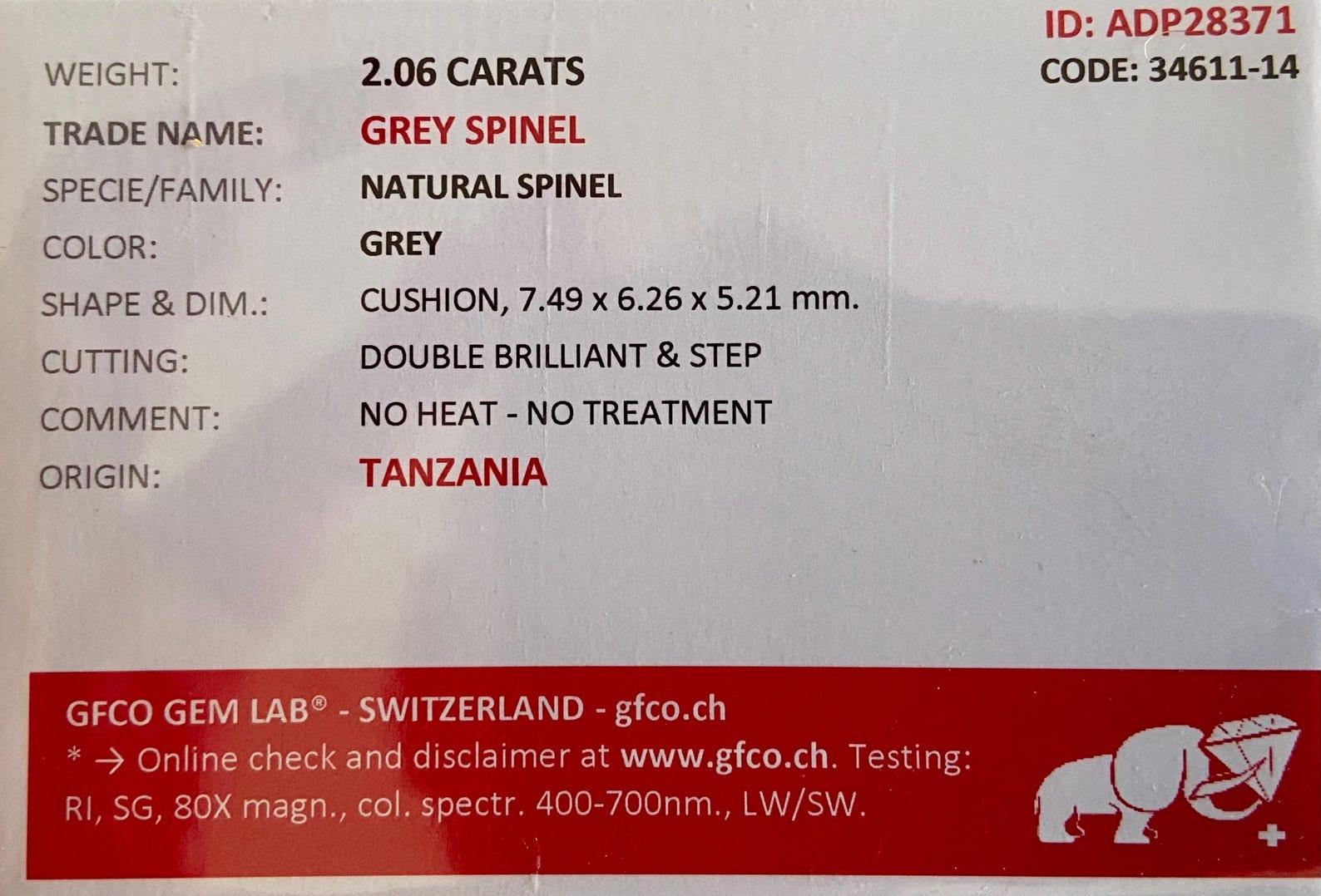 Gemma sciolta di Spinello Grigio Nature da 2,06 ct. Alta qualità, Tanzania, Certificato in vendita 6