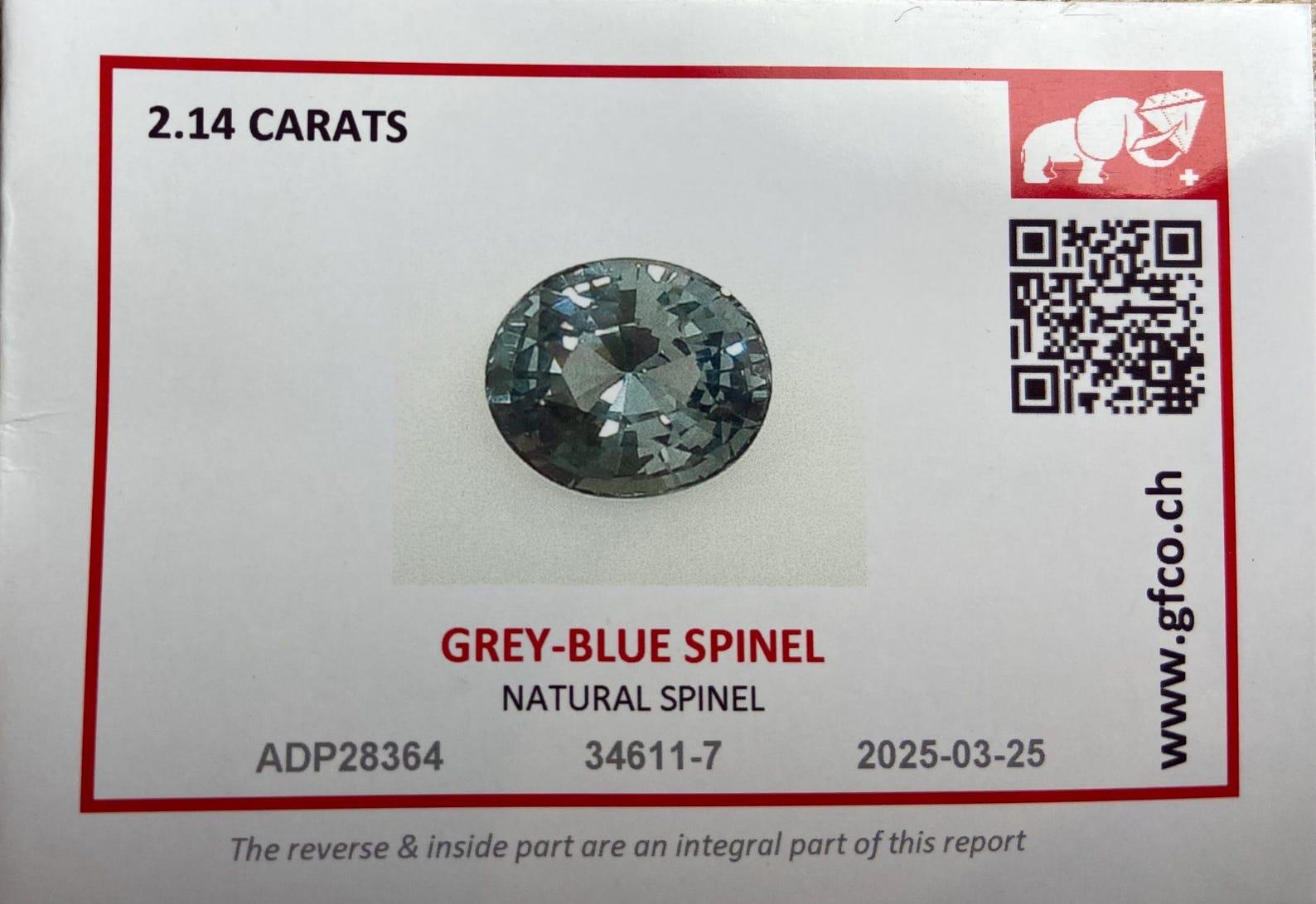 Oval Cut Natural Grey Spinel loose gemstone 2.14 ct., High quality, Oval cut, Tanzania For Sale