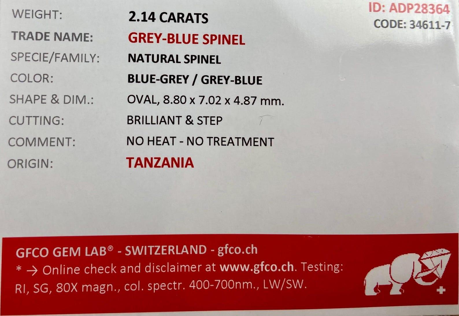 Natural Grey Spinel loose gemstone 2.14 ct., High quality, Oval cut, Tanzania In New Condition For Sale In Daugavpils, LV