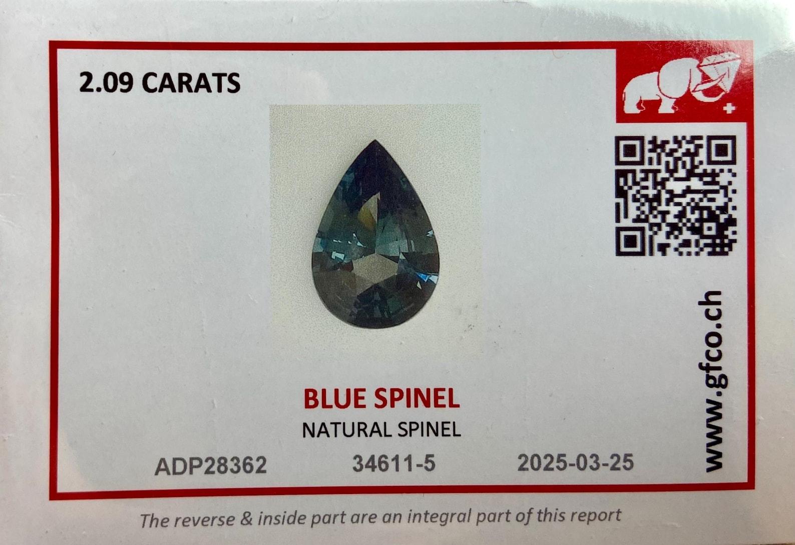 Natural Greyish-Blue Spinel loose gemstone 2.09 ct., High quality, Pear cut For Sale 5