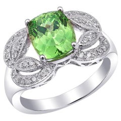 Natural Grossular Garnet Gemstone 3.37 cts in 18K White Gold Ring with Diamonds