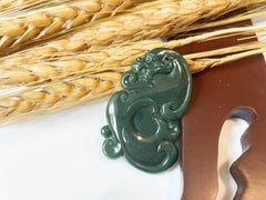 Natural Guatemala Carved Ancient Dragon Jade Loose Stone Pendant