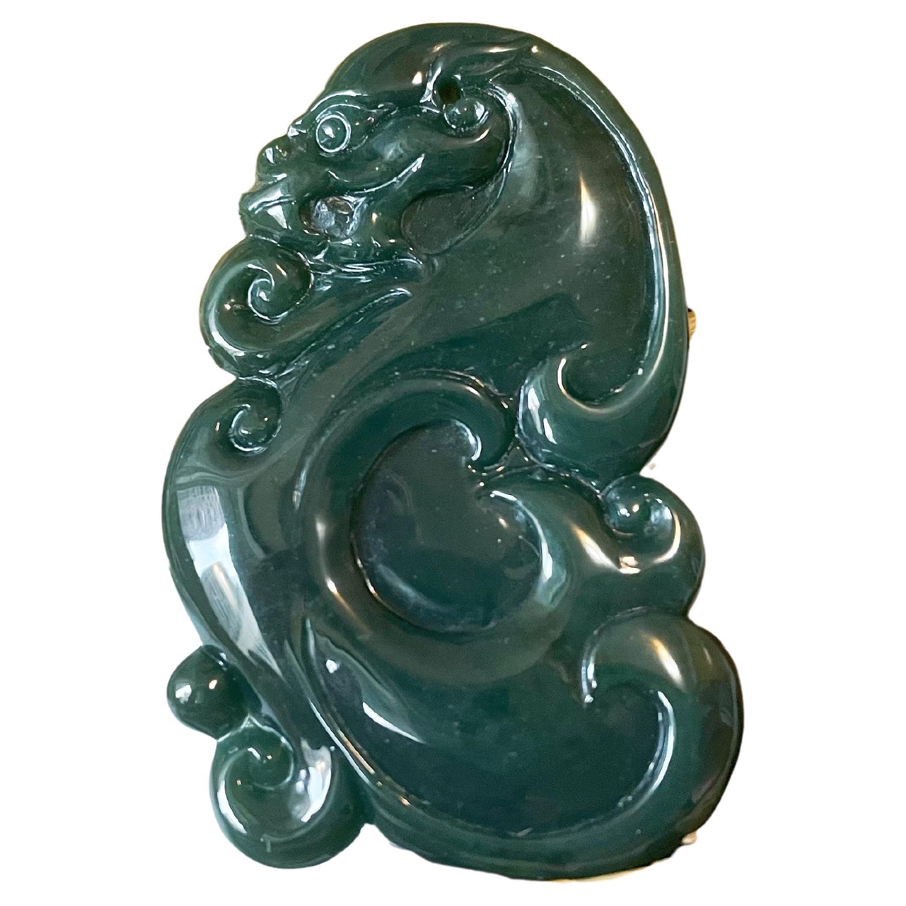Natural Guatemala Carved Ancient Dragon Jade Loose Stone Pendant For Sale