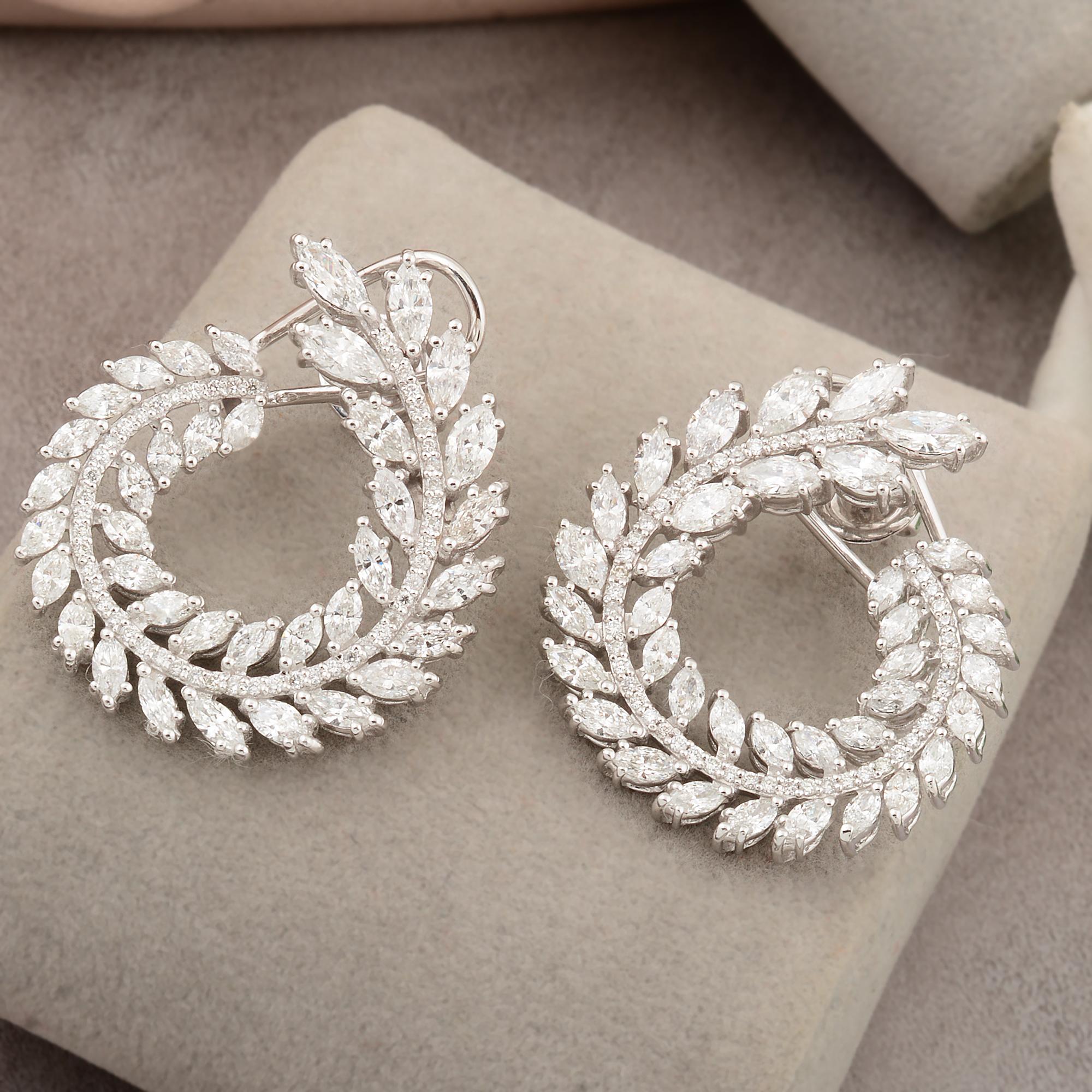 Natürliche H Farbe SI Farbe Marquise Diamant Blatt Ohrringe 14 Karat Weißgold 6 Karat (Moderne) im Angebot