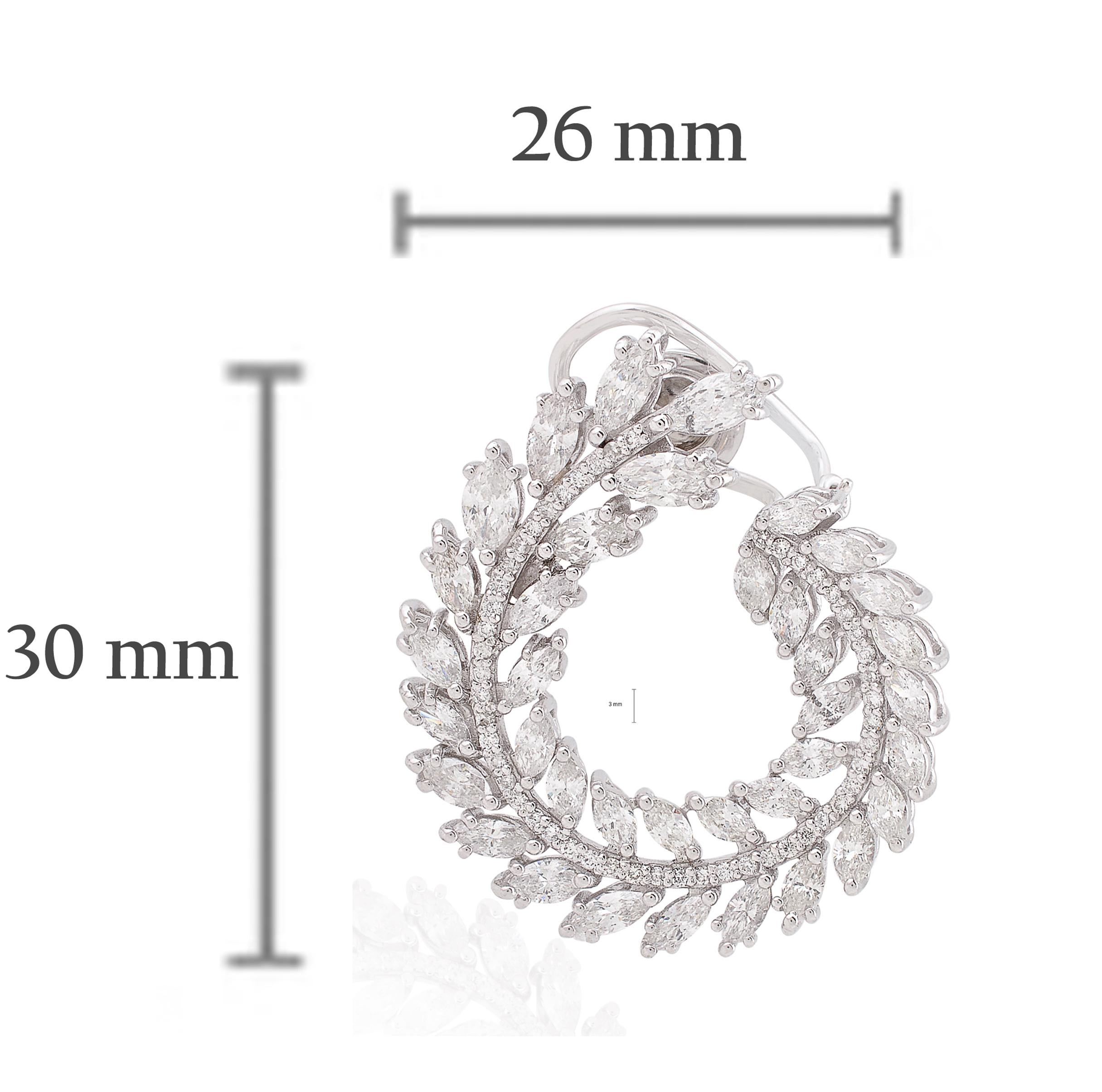 Natürliche H Farbe SI Farbe Marquise Diamant Blatt Ohrringe 14 Karat Weißgold 6 Karat (Marquiseschliff) im Angebot