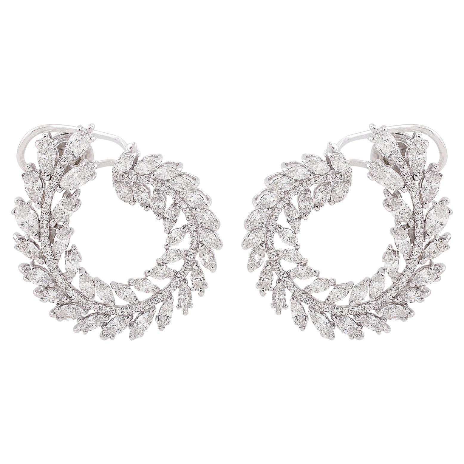 Orecchini a foglia di diamante naturale H Color SI Color Marquise in oro bianco 14 carati 6 carati