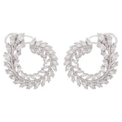 Natural H Color SI Color Marquise Diamond Leaf Earrings 14 Karat White Gold 6 Ct