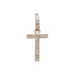 Natural H/SI Diamond Pave 14k Yellow Gold Initial T Pendant Customised Jewelry