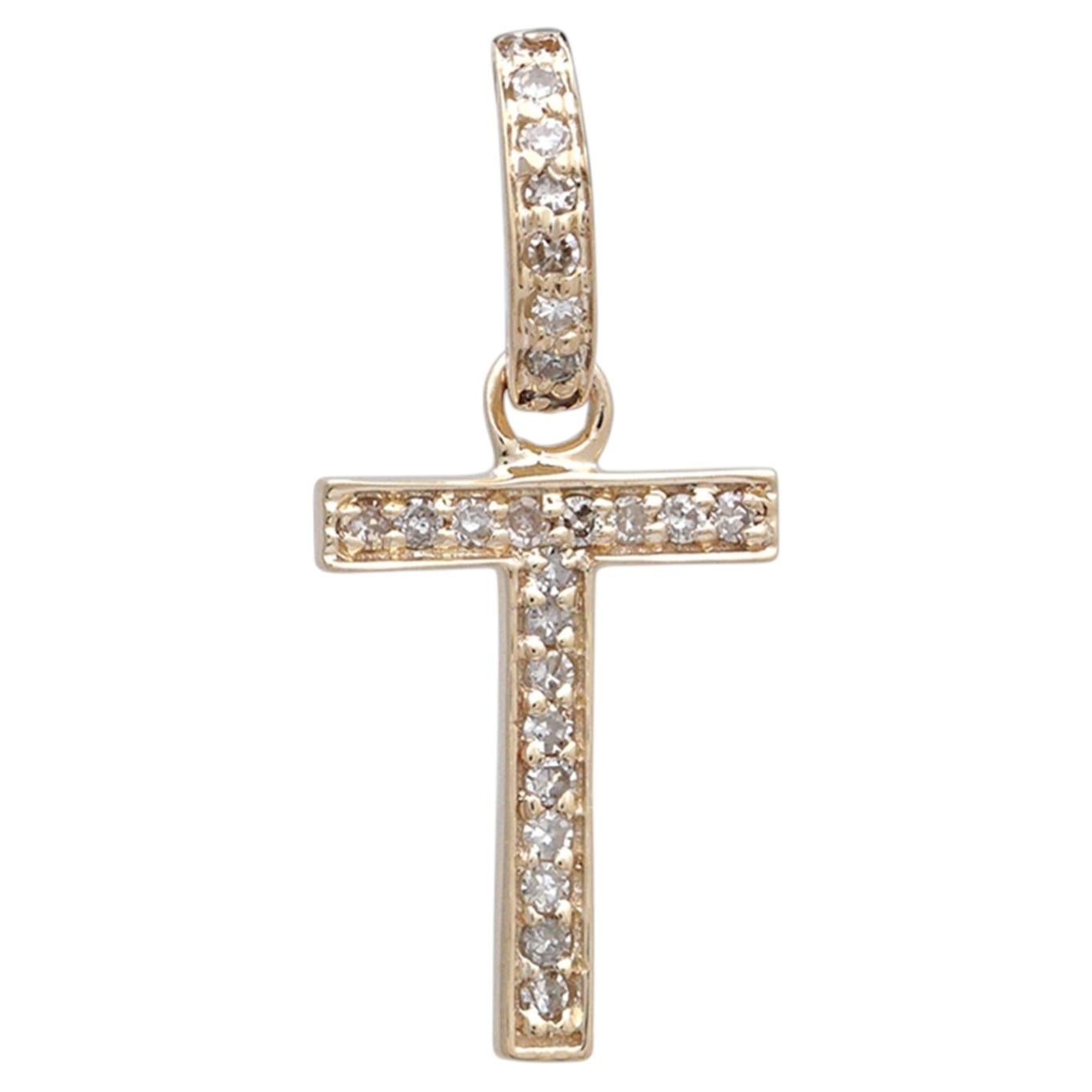 Natural H/SI Diamond Pave 14k Yellow Gold Initial T Pendant Customised Jewelry For Sale