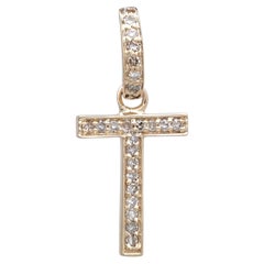 Natural H/SI Diamond Pave 14k Yellow Gold Initial T Pendant Customised Jewelry