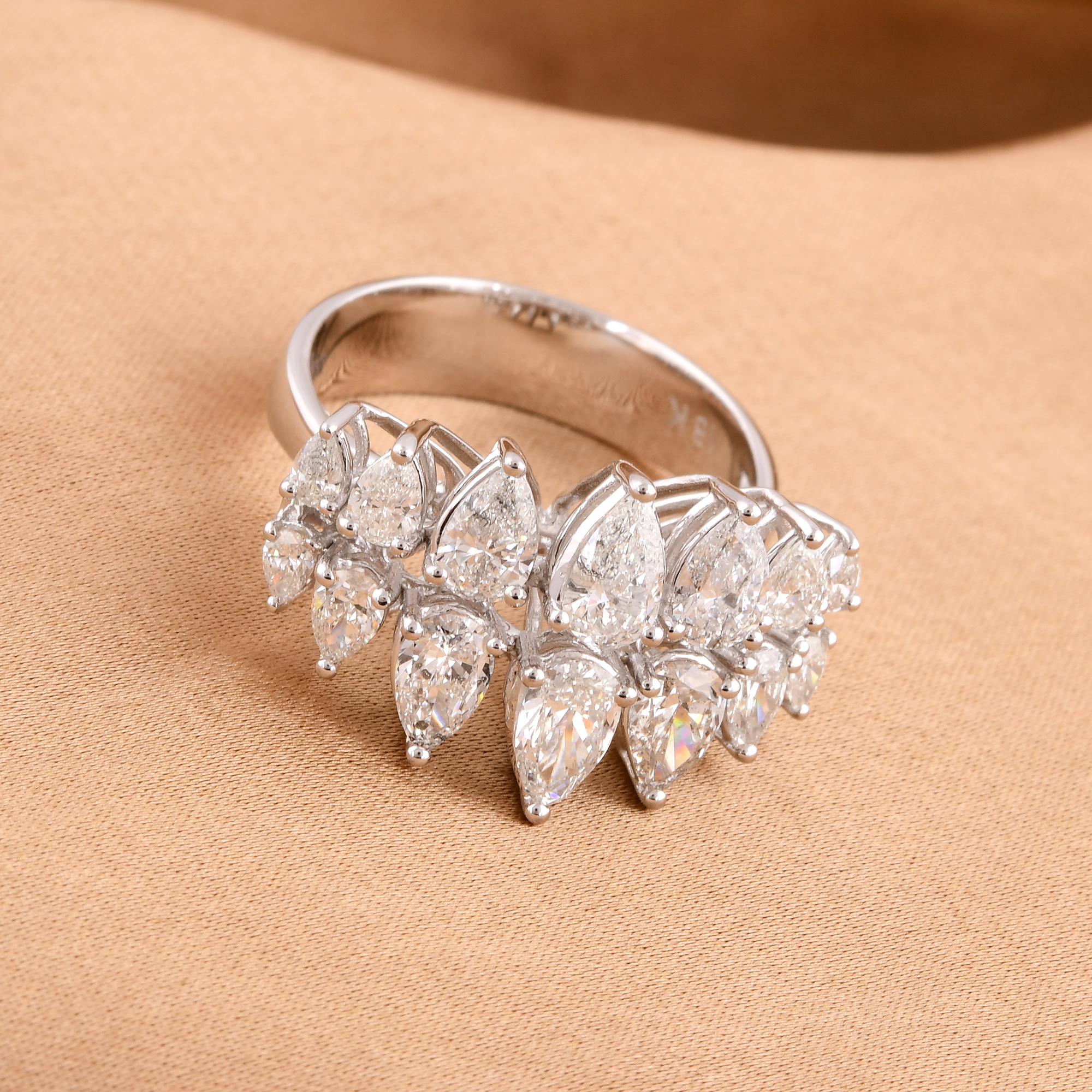 Modern Natural H/SI Pear Diamond Cluster Ring 14 Karat White Gold Fine Jewelry 2.36 Ct. For Sale