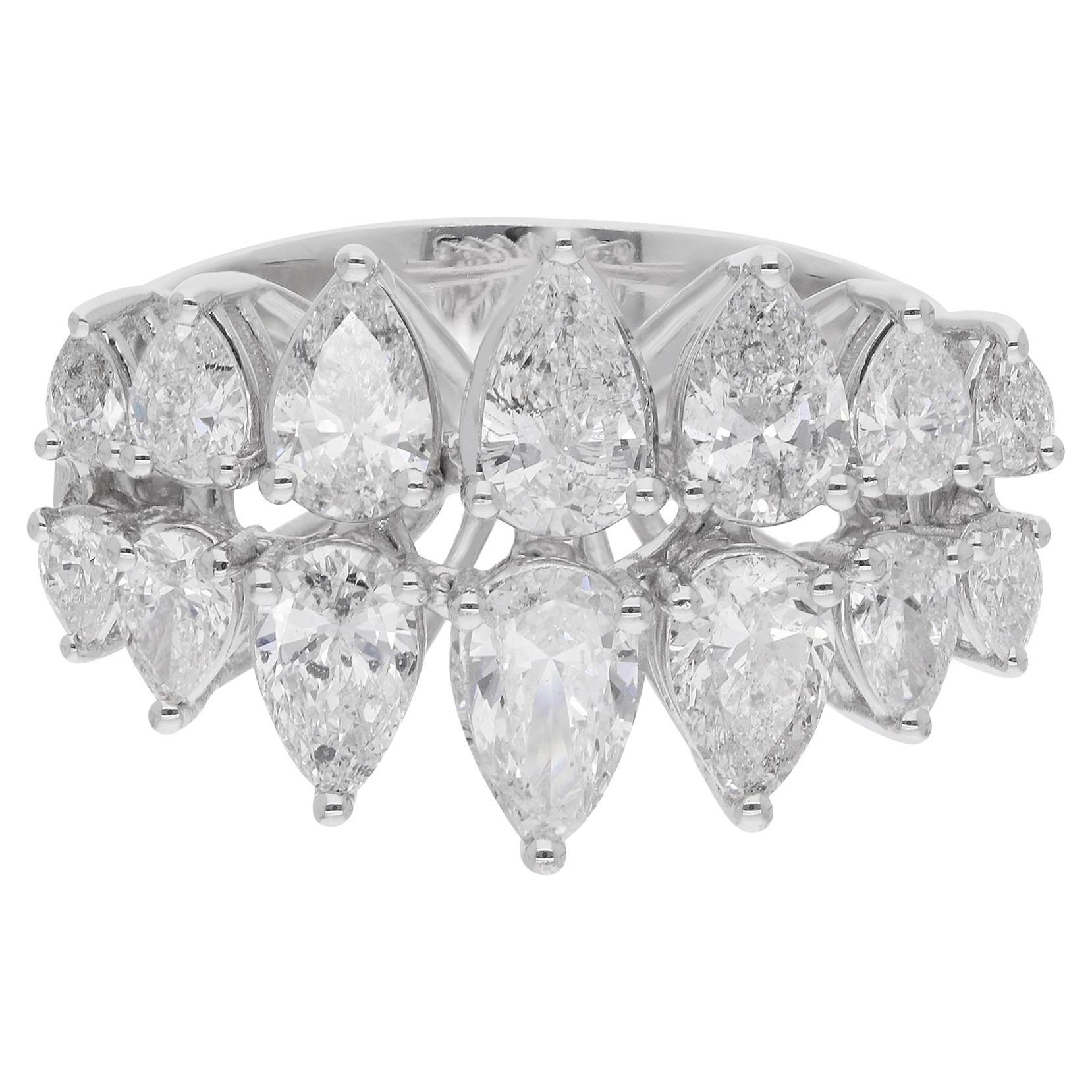 Anillo en racimo de diamantes pera H/SI naturales Oro blanco de 18 quilates Joyería fina 2,36 ct.