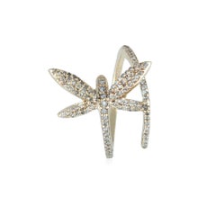 Natural H/Si White Diamond Ring Solid 14k Yellow Gold Dragonfly Statement Ring