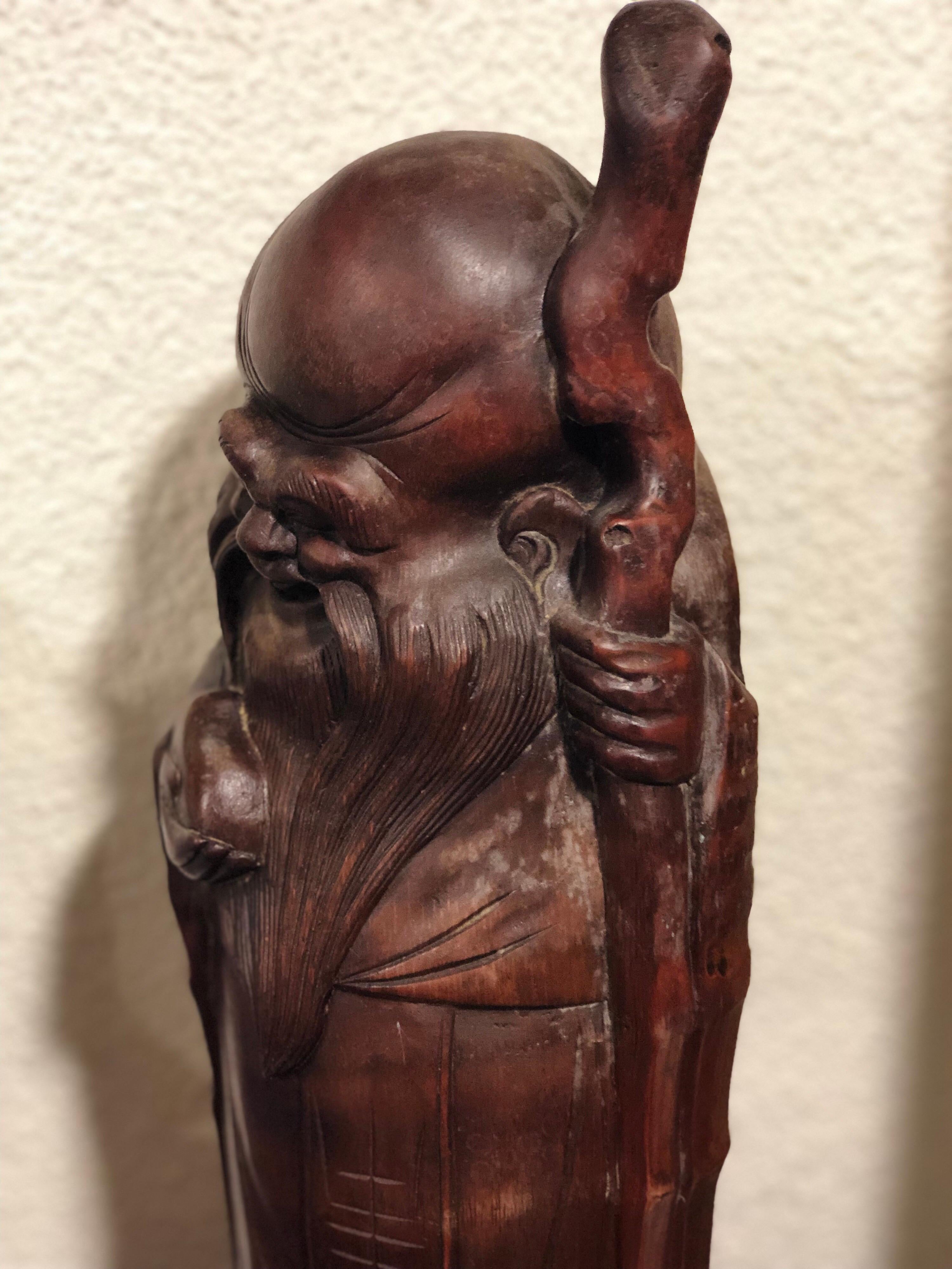 Natural Hand Carved Bamboo 'Fortune Man', China In Good Condition In Sofia, BG