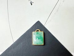 Certified Natural Hand Carved Cat Vivid Green Jade Pendant in Gold Color Silver