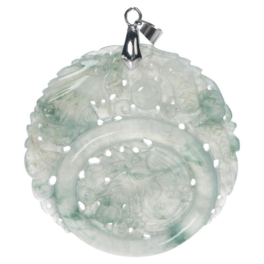 Pendentif Talisman Phoenix et Dragon en Jadeite naturelle sculptée à la main