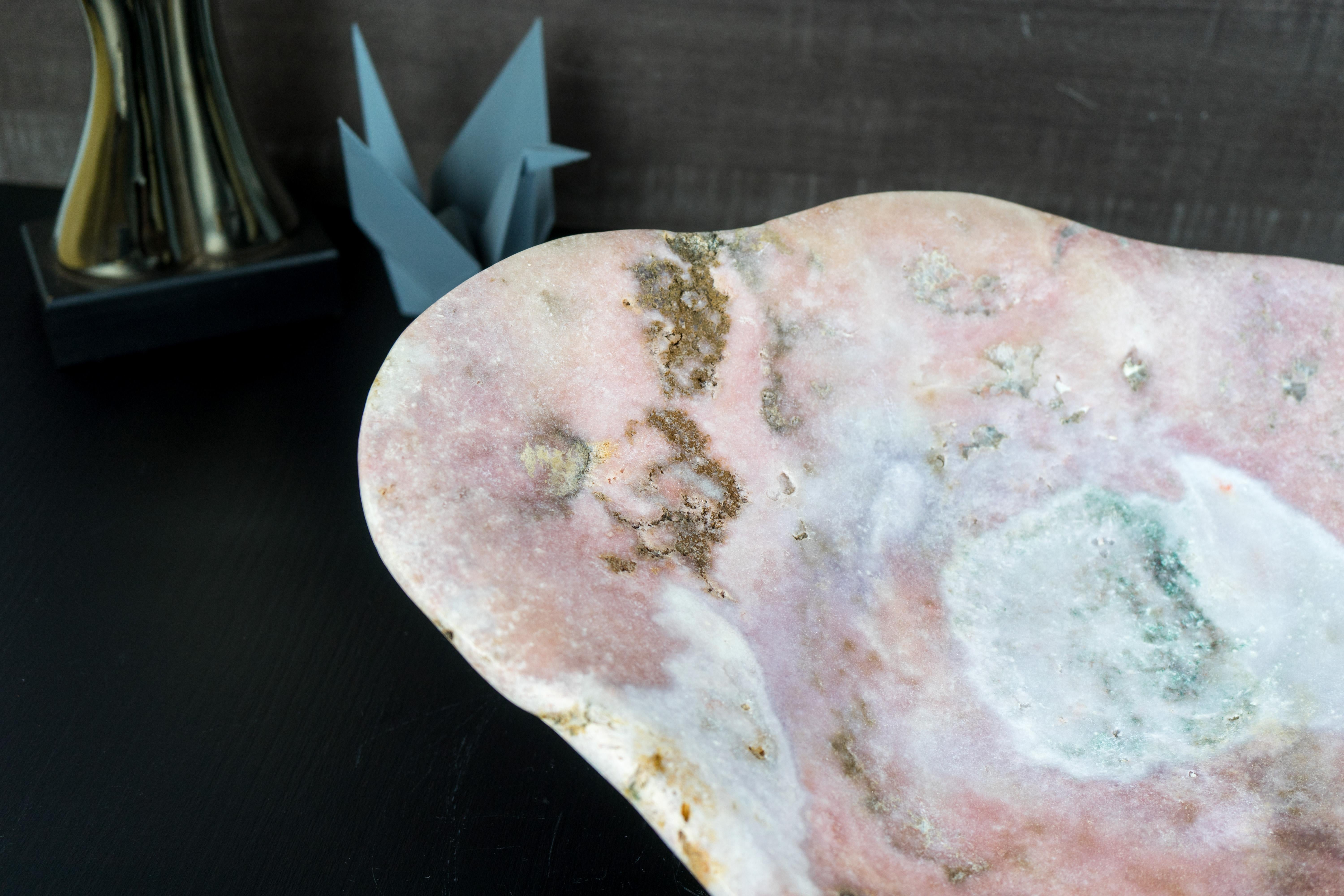 Natural Hand Carved Pink Amethyst Crystal Bowl For Sale 5