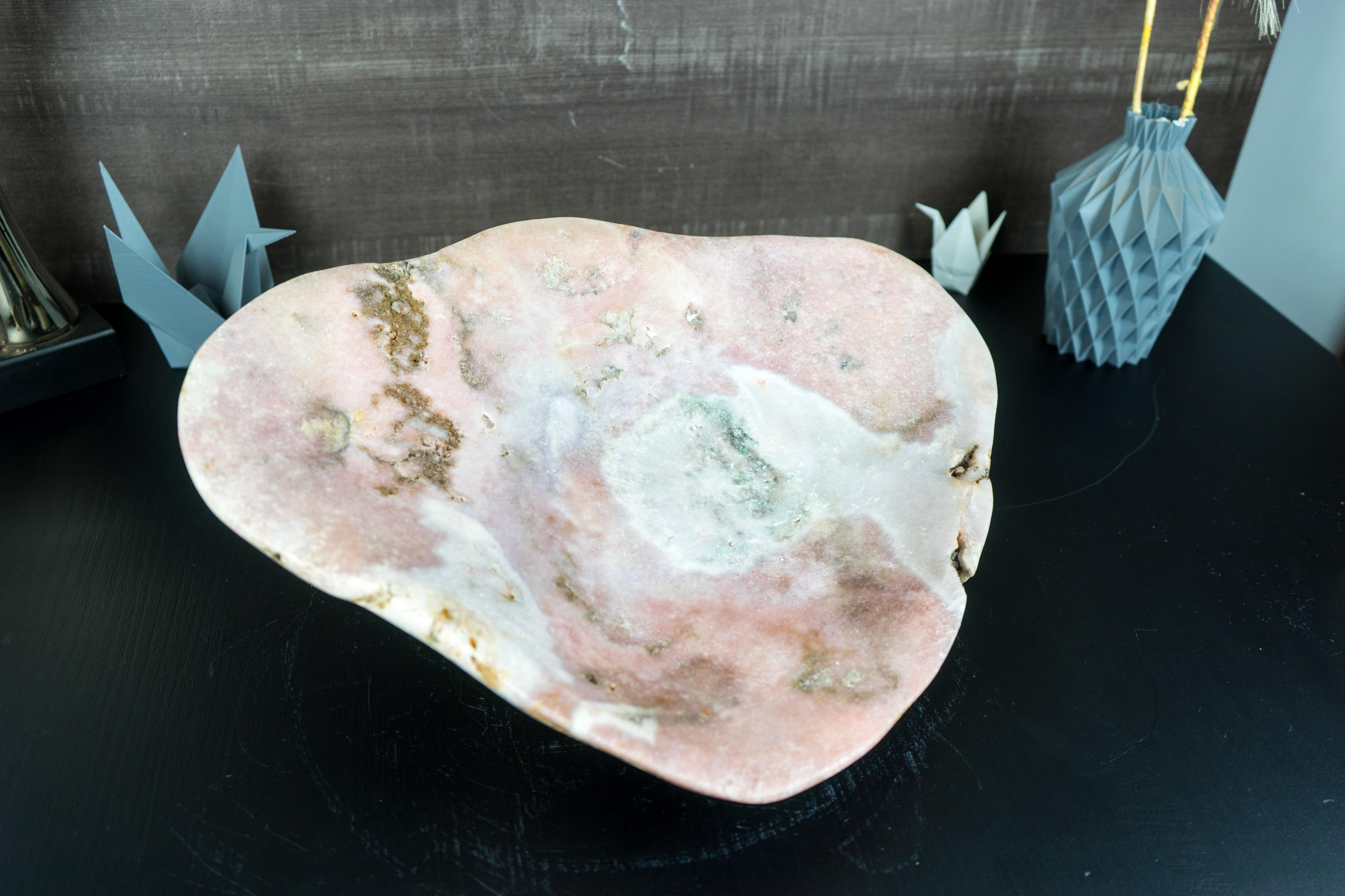 Natural Hand Carved Pink Amethyst Crystal Bowl For Sale 6
