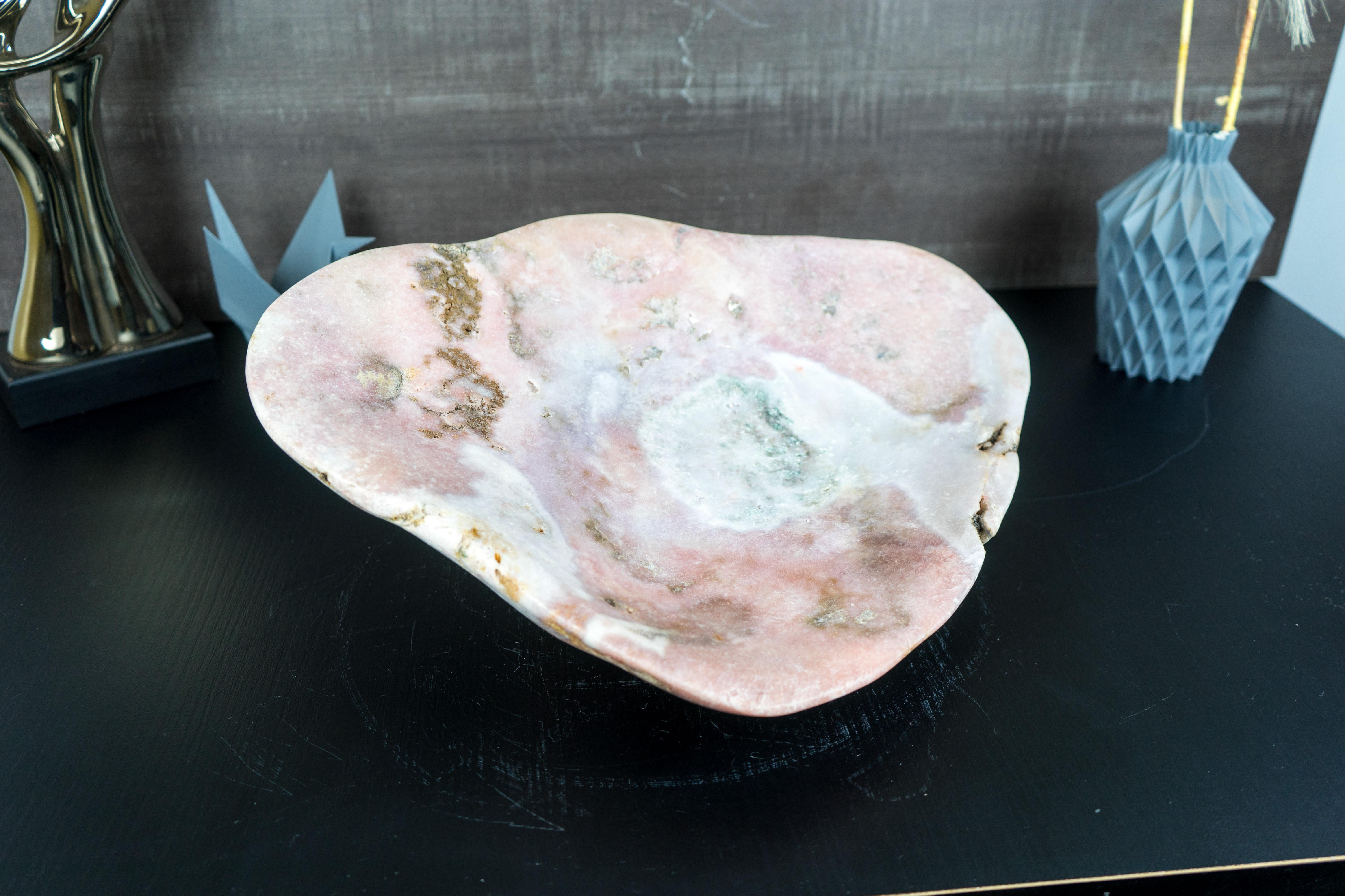 Natural Hand Carved Pink Amethyst Crystal Bowl For Sale 7