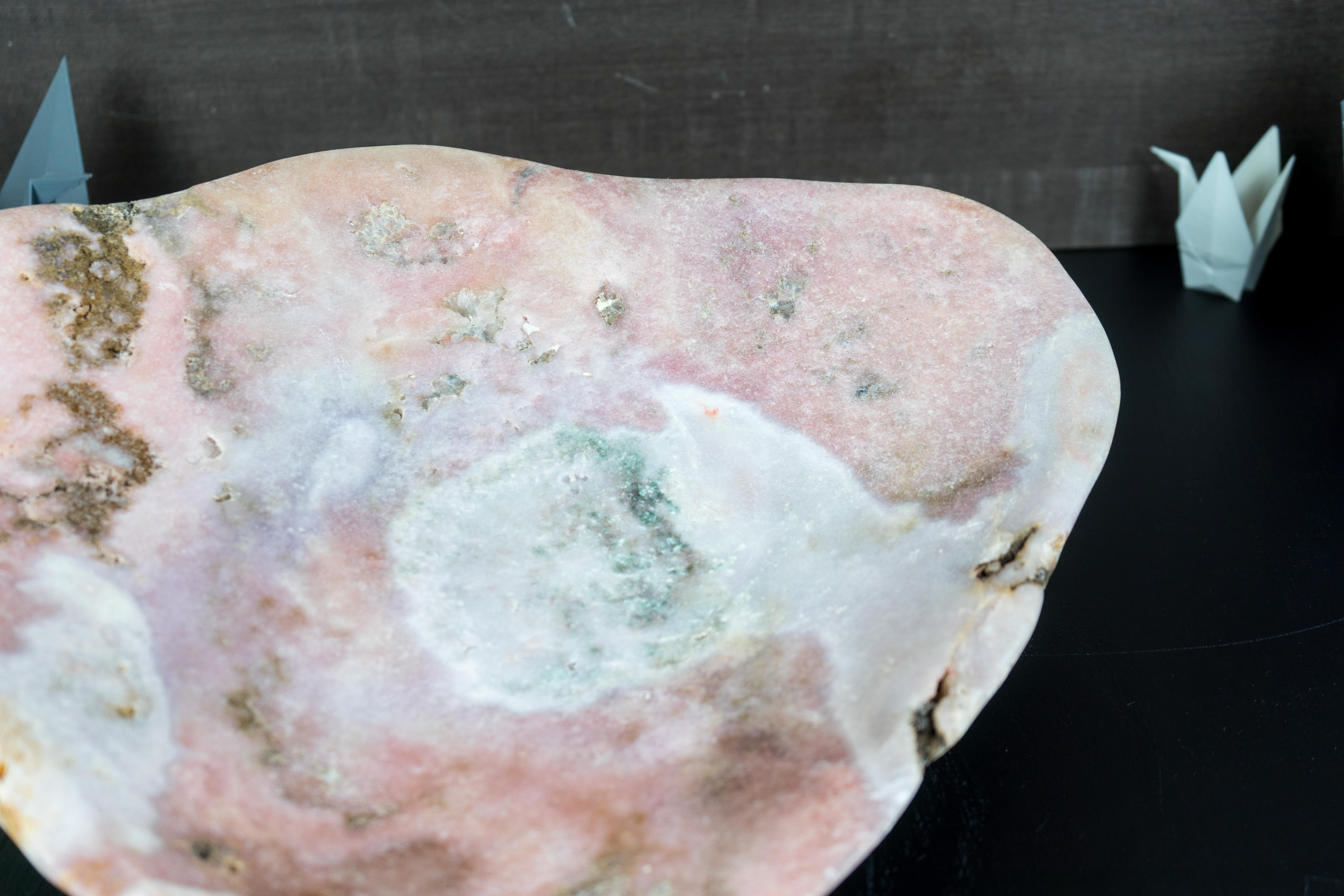 Natural Hand Carved Pink Amethyst Crystal Bowl For Sale 2