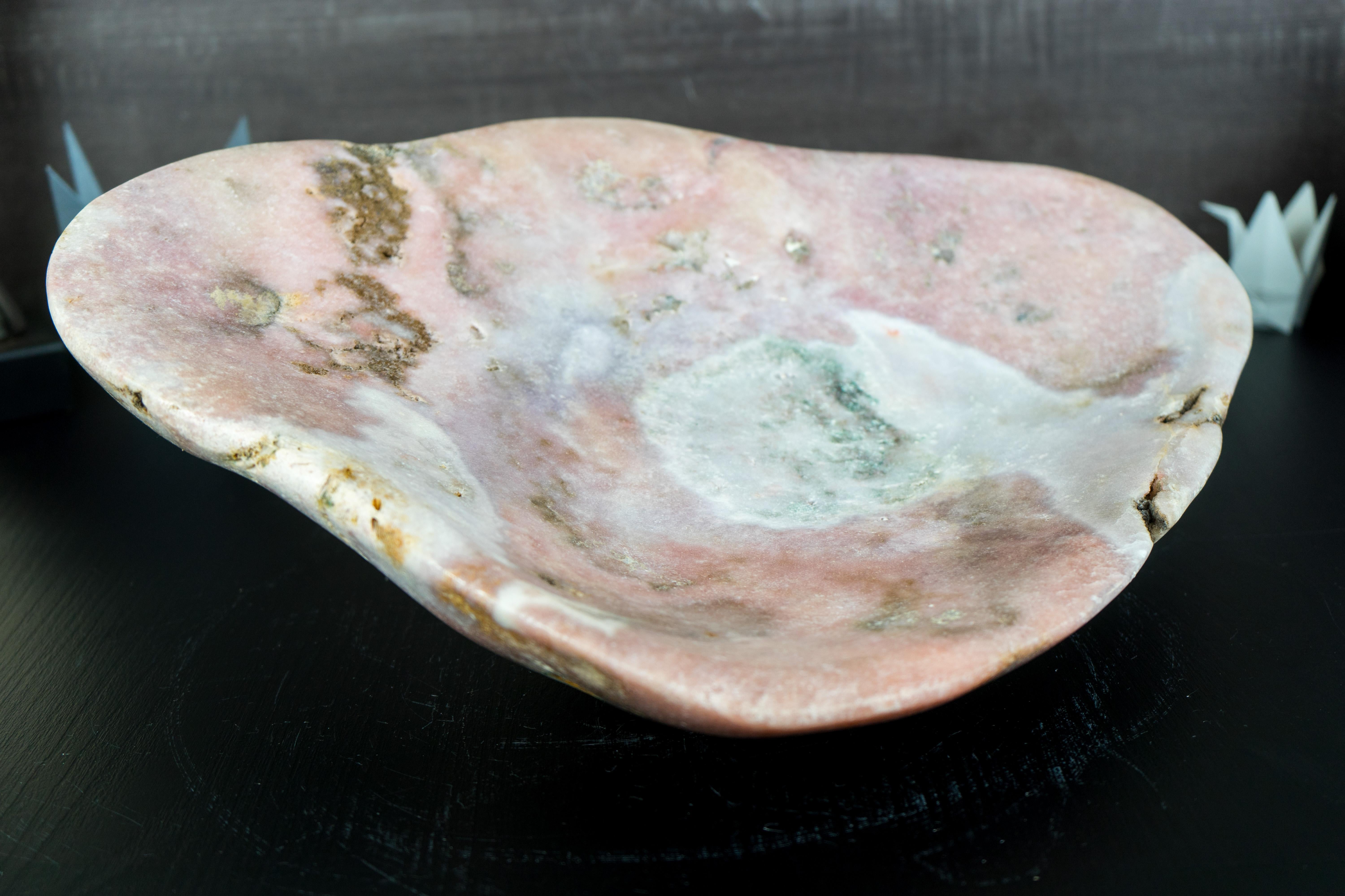 Natural Hand Carved Pink Amethyst Crystal Bowl For Sale 3