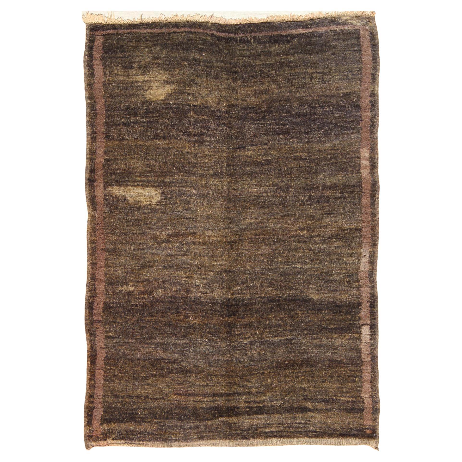 Natural Hand Knotted Moroccan Carpet with Solid Design in Shades of Brown