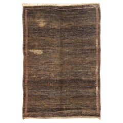 Vintage Natural Hand Knotted Moroccan Carpet with Solid Design in Shades of Brown