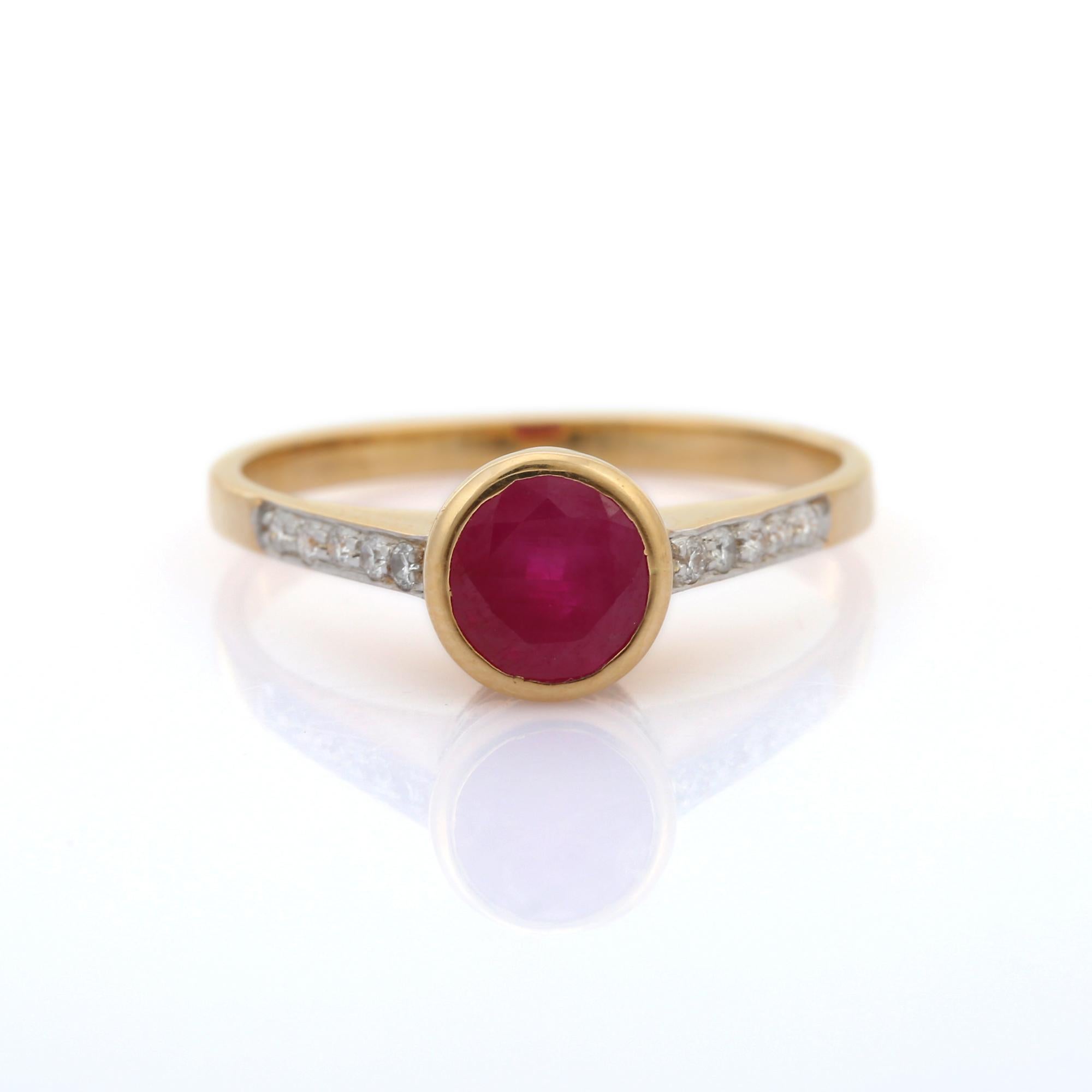 For Sale:  Bright Red Ruby Ring in 18k Solid Yellow Gold with Diamonds For Women 2