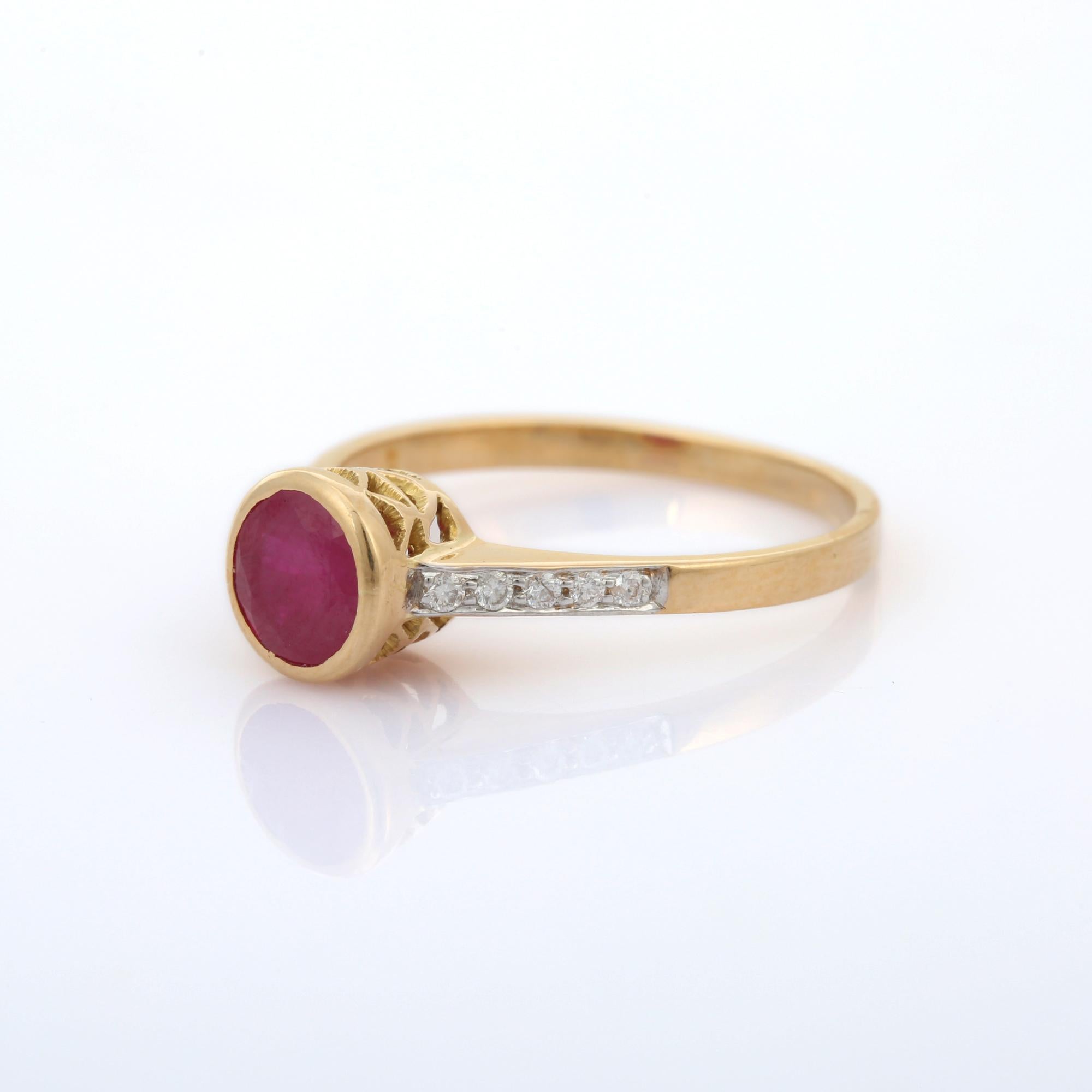 For Sale:  Bright Red Ruby Ring in 18k Solid Yellow Gold with Diamonds For Women 3