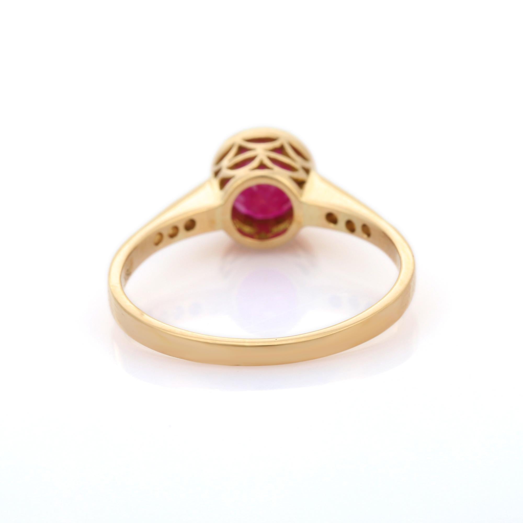 For Sale:  Bright Red Ruby Ring in 18k Solid Yellow Gold with Diamonds For Women 4