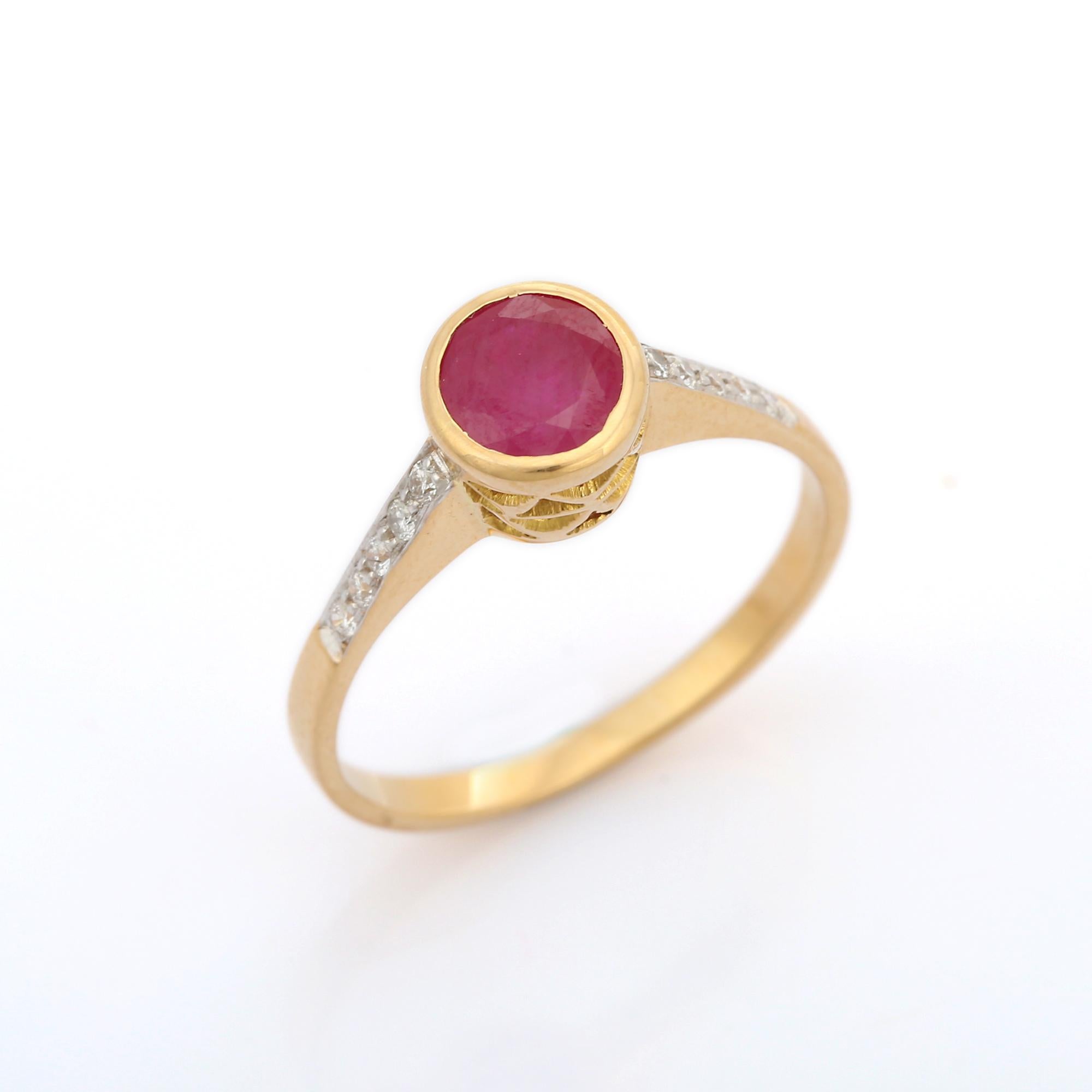 For Sale:  Bright Red Ruby Ring in 18k Solid Yellow Gold with Diamonds For Women 5
