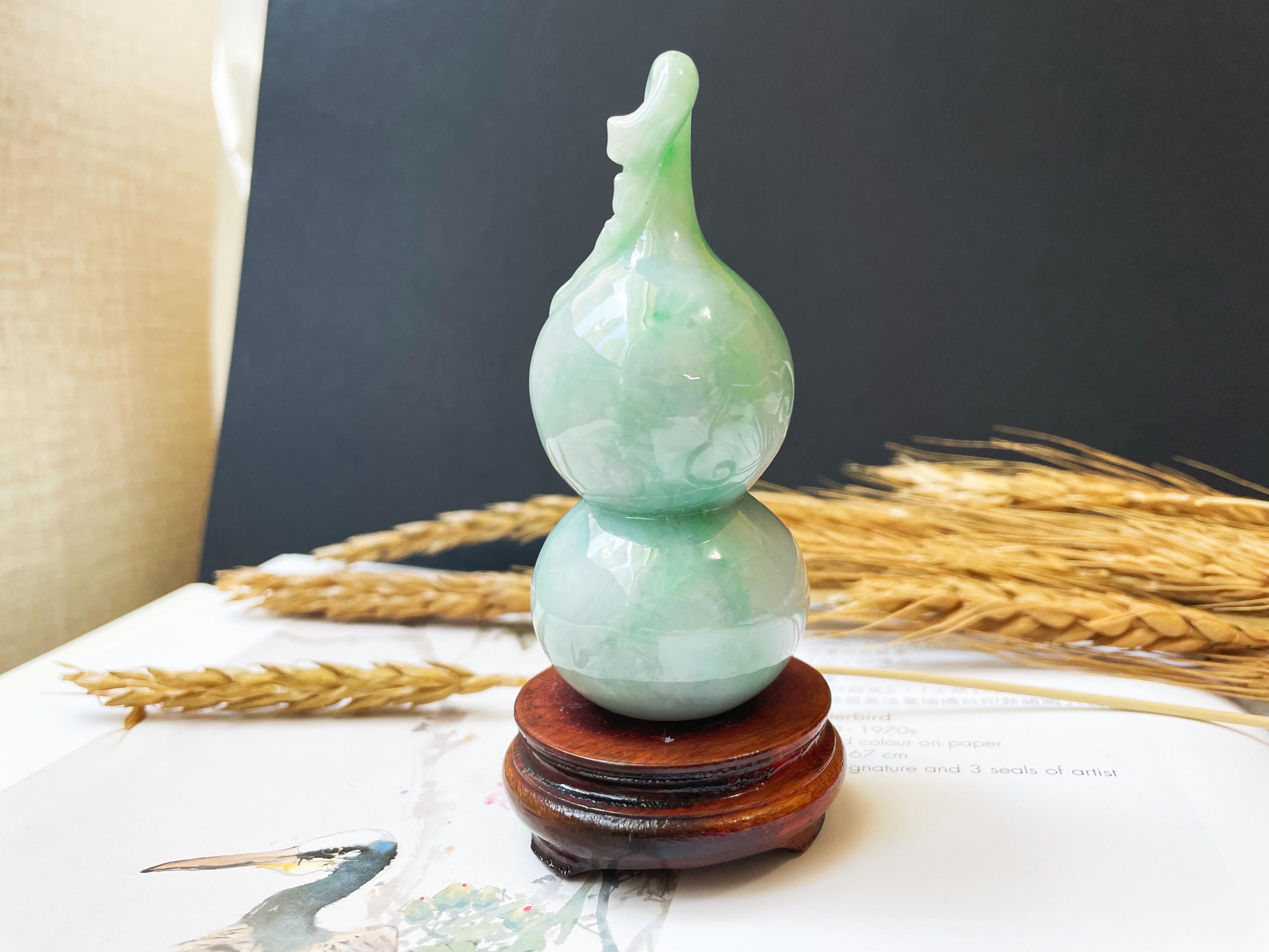 Jadeite naturelle artisanale Calabash Hulu vert pomme en vente 5