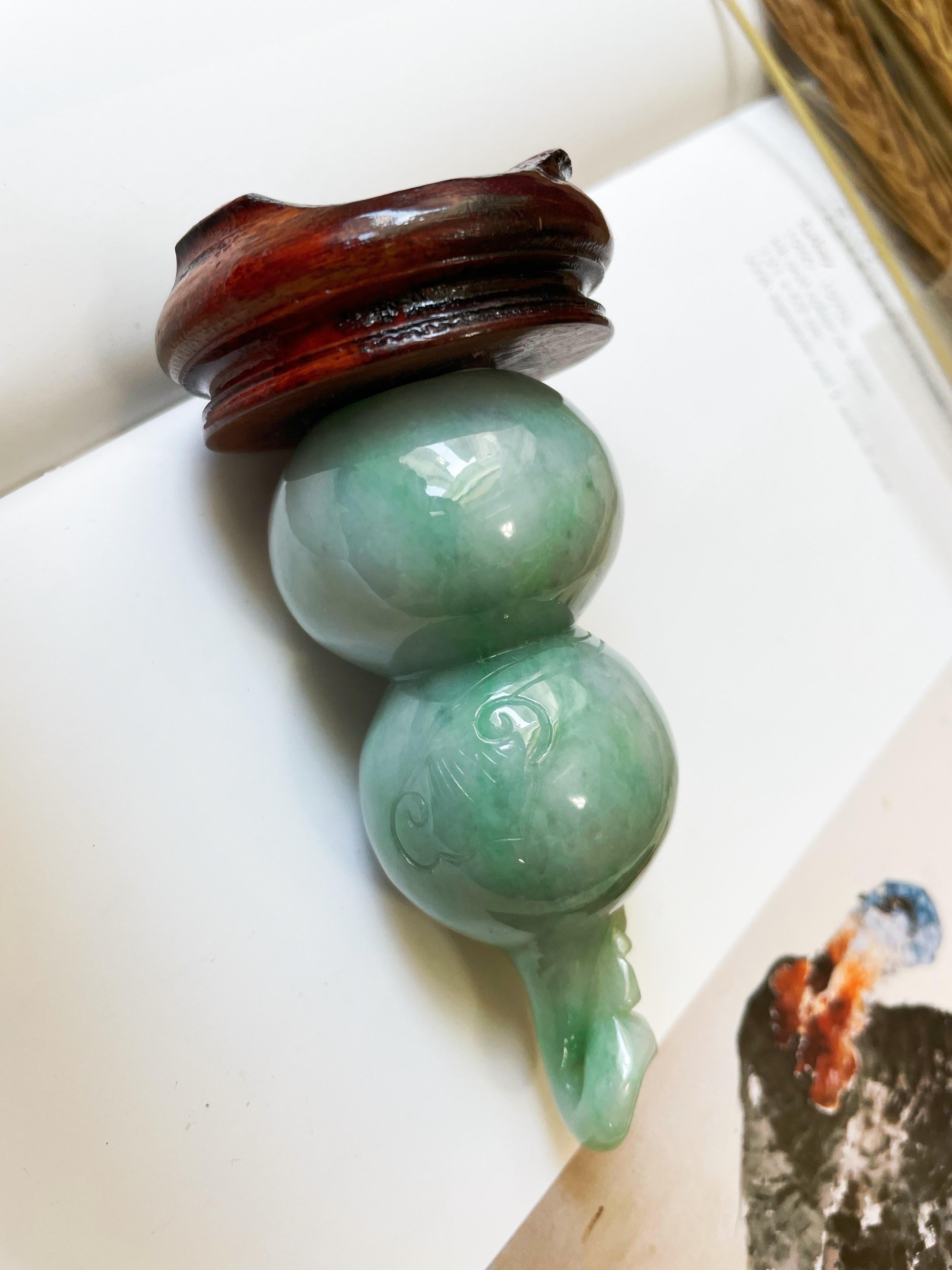 Jadeite naturelle artisanale Calabash Hulu vert pomme en vente 7