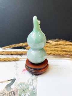 Natural Handcrafted Apple Green Calabash Hulu Jade Statue - Home Decoration