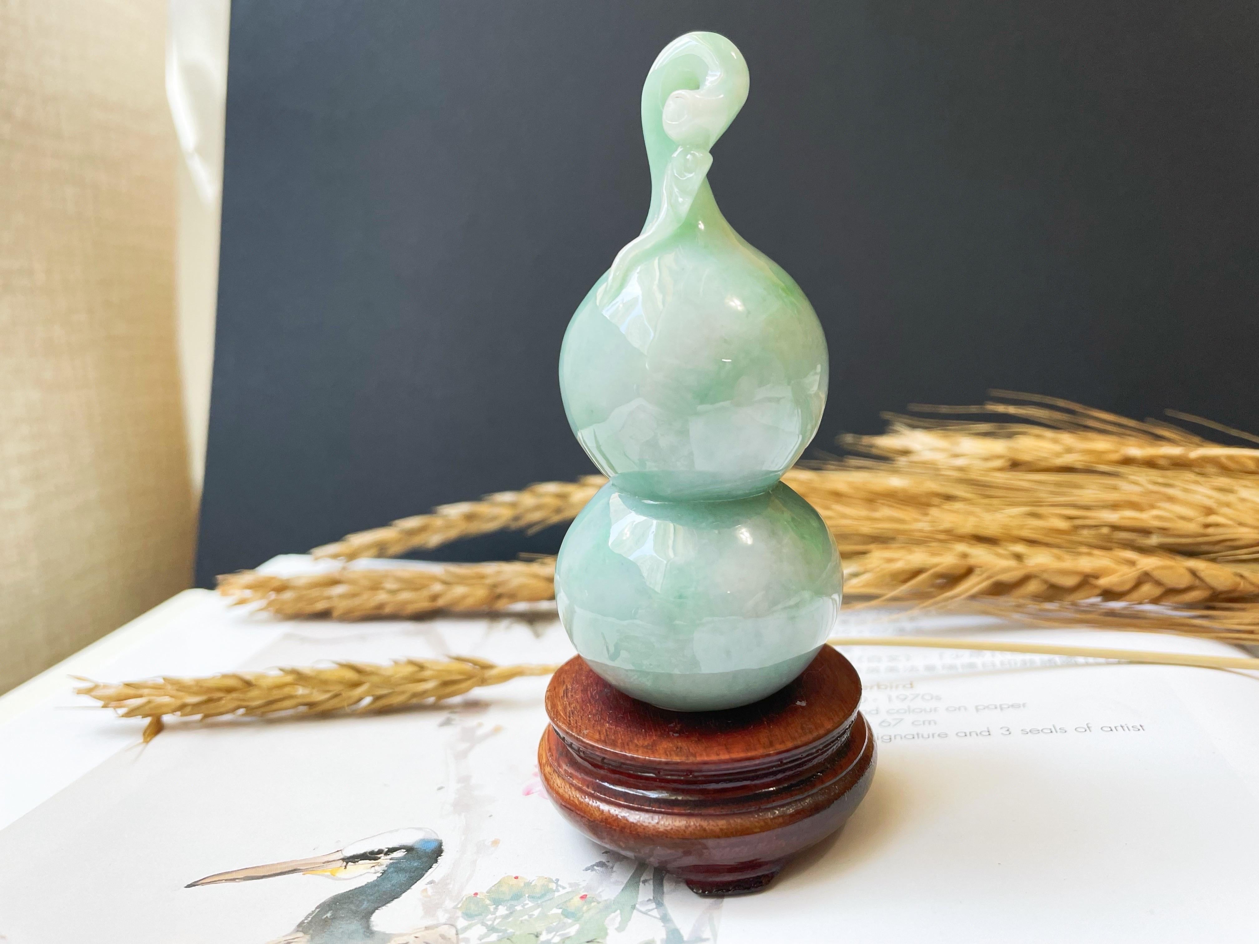 Jadeite naturelle artisanale Calabash Hulu vert pomme en vente 1