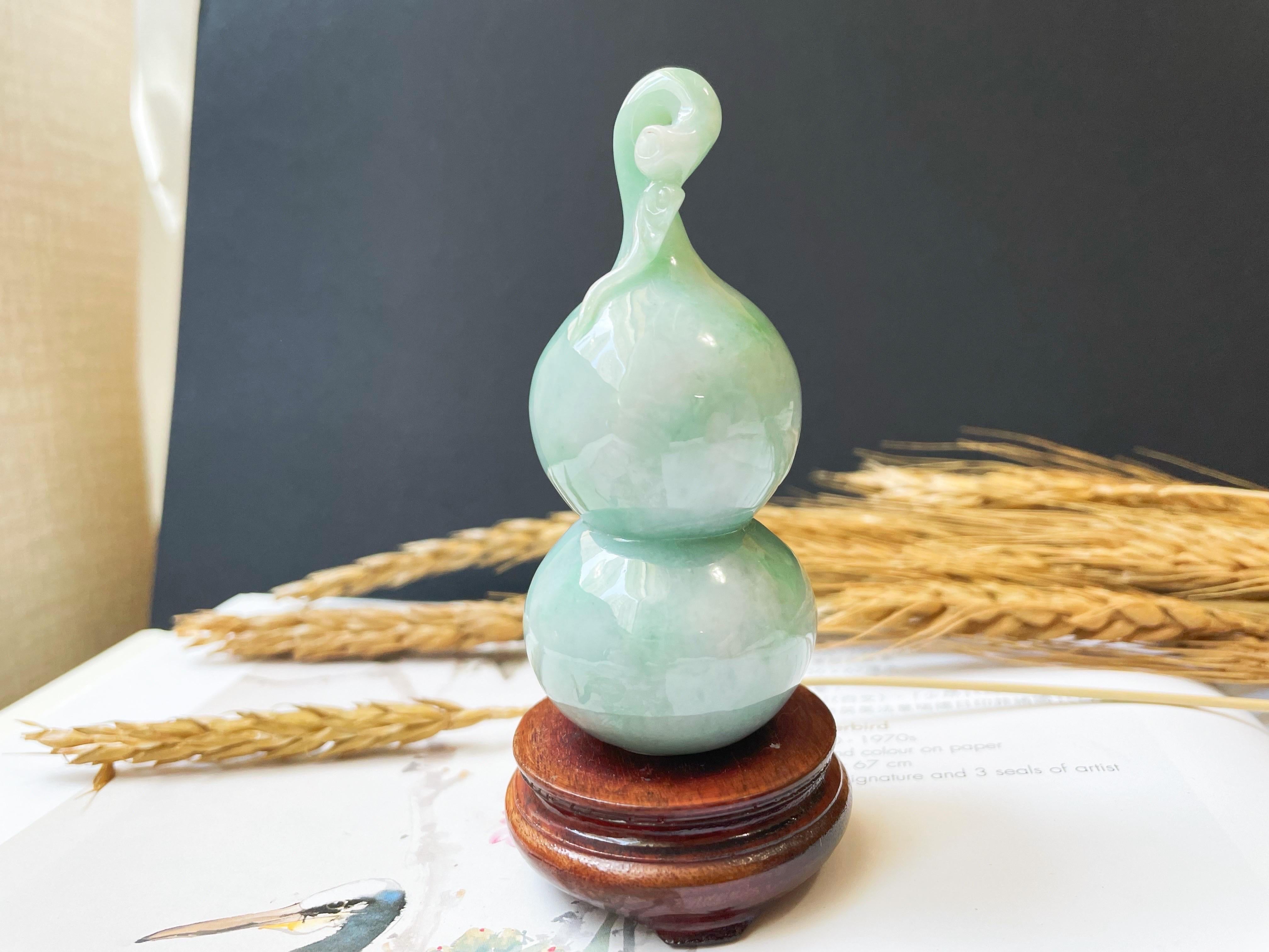Jadeite naturelle artisanale Calabash Hulu vert pomme en vente 2