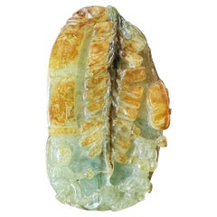 Natural Handcrafted Jade Pendant, Two Kids Playing with Firecrackers